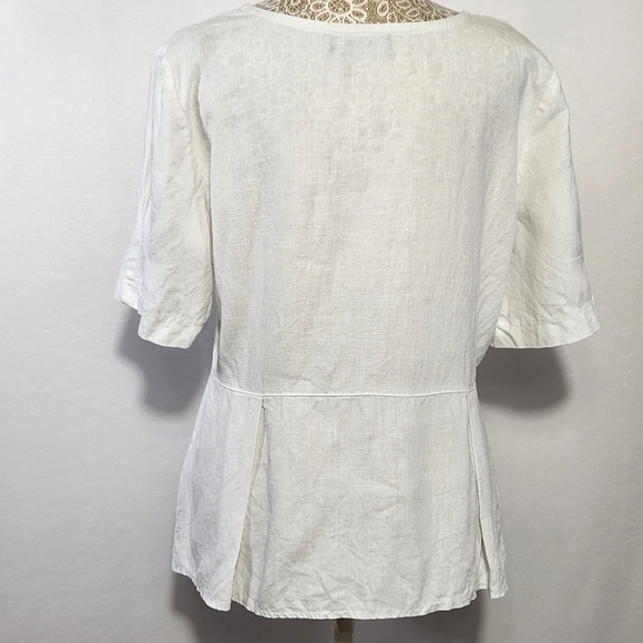 Eva Tralala Women Size S 100% Linen White Scoop Neck Pleat Side Zip Top Boho - Picture 9 of 15
